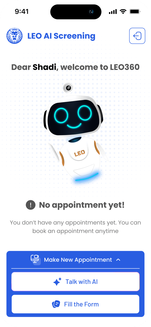 LEO360 empty appointment screen