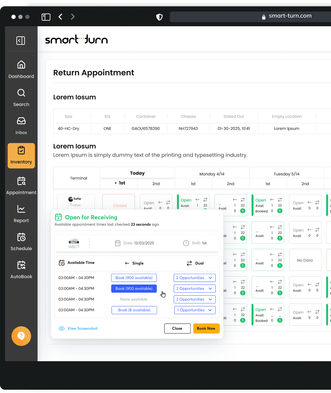SmartTurn container detail screen
